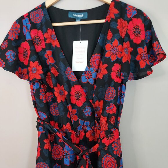 Modcloth Fits of Bliss Floral Short Flutter Sleeves Midi Dress Size Large - Picture 9 of 10